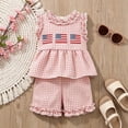 thumbnail image 2 of Tisuna Girls Patriotic Outfit Set For Toddler Kids USA Flag Plaid Print Sleeveless Crew Neck Tops And Shorts Set Leisure Infant Girls 4th Of July Party Wear Pink Size 18-24 Months, 2 of 8