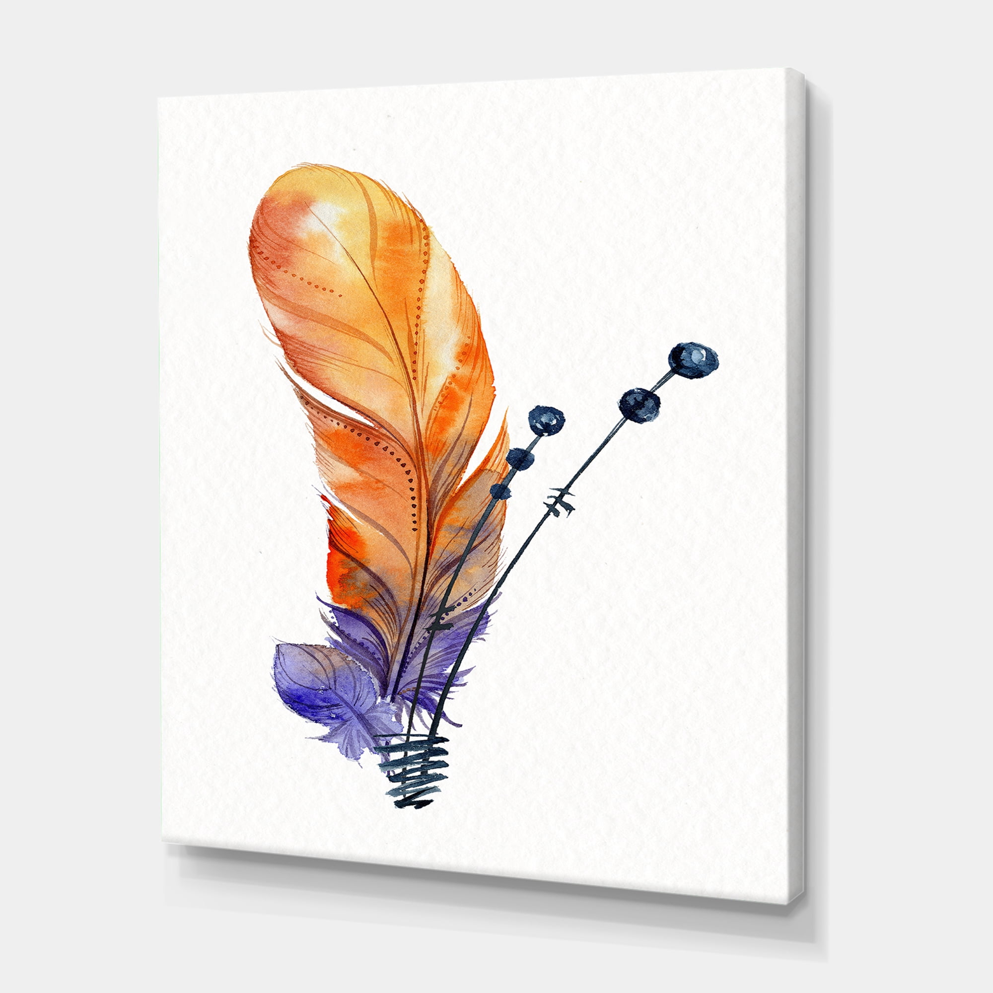 Designart ' Ethnic Orange Animal Feather Composition ' Bohemian & Eclectic Canvas Wall Art Print
