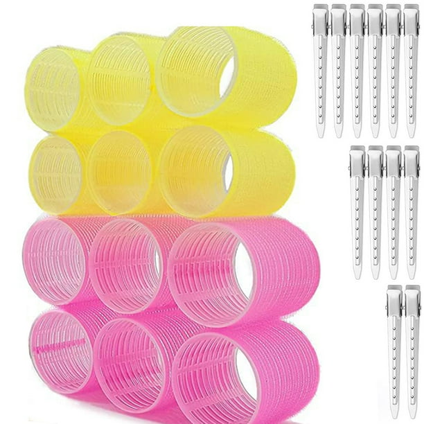 Qarigey 24X Hair Roller Auto-agarre Rizador Peluquería Volumen autoadhesivo Mano de obra fina Conveniencia profesional Accesorio para el cabello 6cm Rosa rojo/Amarillo