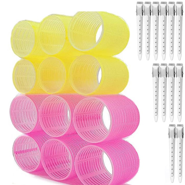 Minnieouse 24X Hair Roller Auto-agarre Rizador Peluquería Volumen autoadhesivo Mano de obra fina Conveniencia profesional Accesorio para el cabello 6cm Rosa rojo/Amarillo