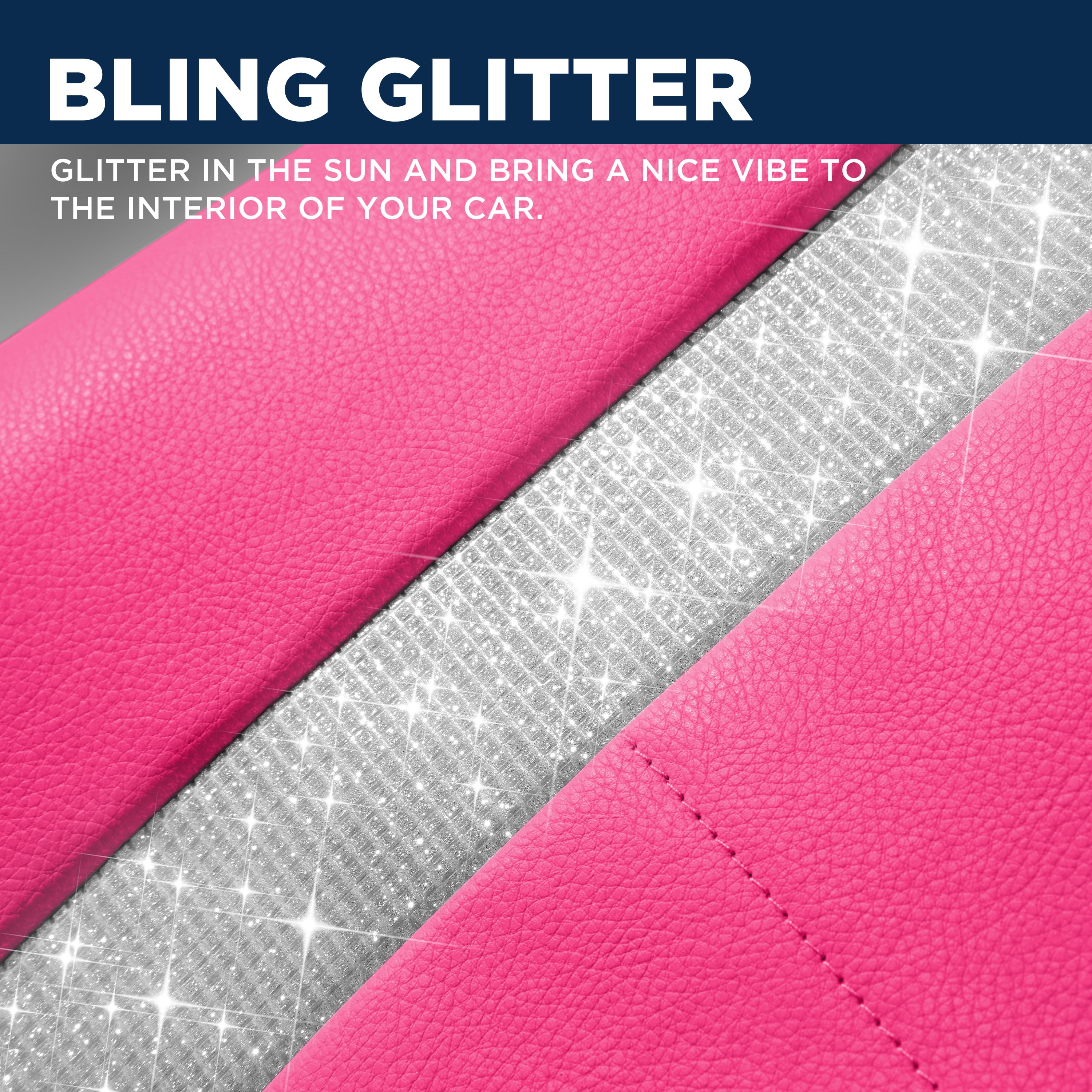 PIC AUTO Car Seat Cover - Sparkly Glitter and Hot Pink Leather, Waterproof Front Seat Covers for Girls & Women, Airbag Compatible, Universal Fit