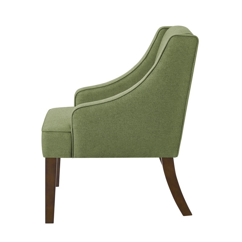 Mid Century Modern Accent Chair, Upholstered Fabric Armchair with Solid Wood Legs, Comfy Lounge Reading Chair for Living Room, Bedroom, Office, Green