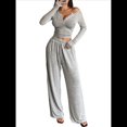 thumbnail image 2 of Conjuntos de Dos Piezas de Otoño para Mujer, Camiseta de Larga con Cuello en V y Pantalones Anchos, Conjuntos de Chándal Informal. Gris XL, 2 of 9