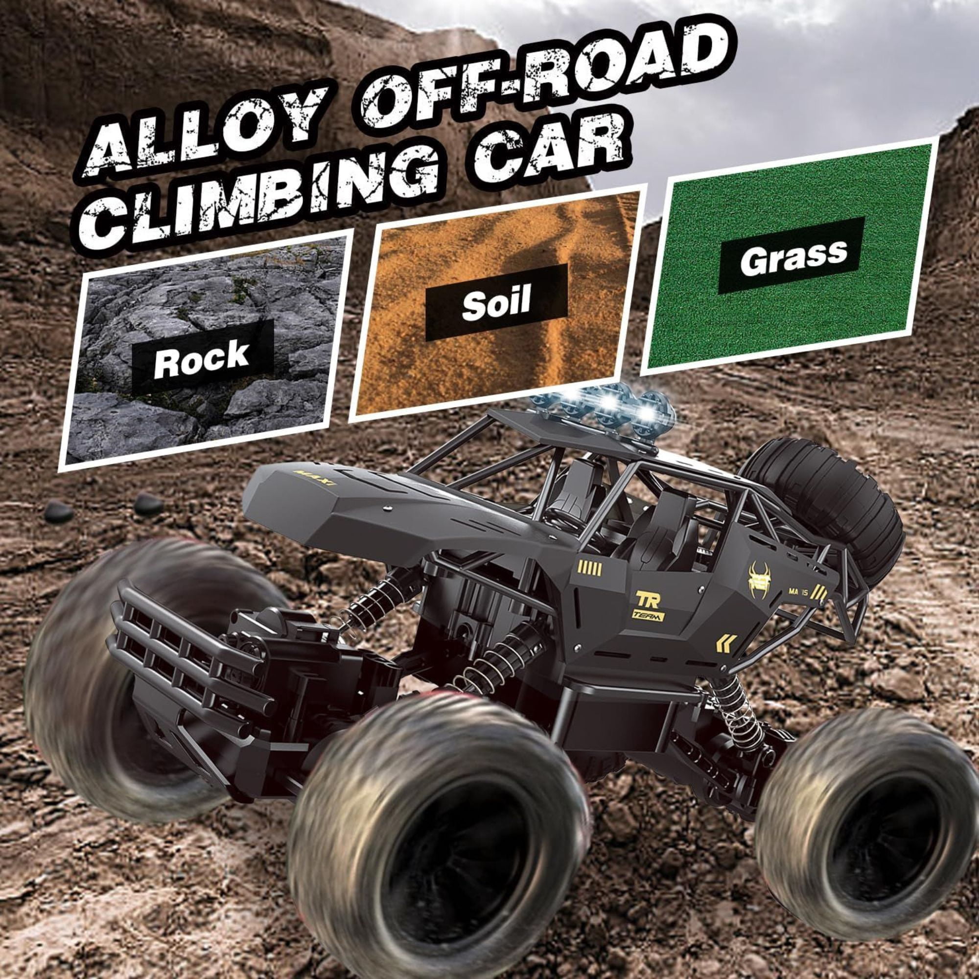 RC Rock Crawler Monster Truck 1:12 Scale 4WD Remote Control Car with 2 Batteries