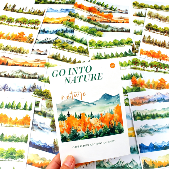 CCOCC 20 Sheets Nature Landscape Pre-Cut Journaling Stickers Book for Junk Journaling, Scrapbooking, Collage, Planner, Album, Transparent Pet and Washi Stickers for Adults