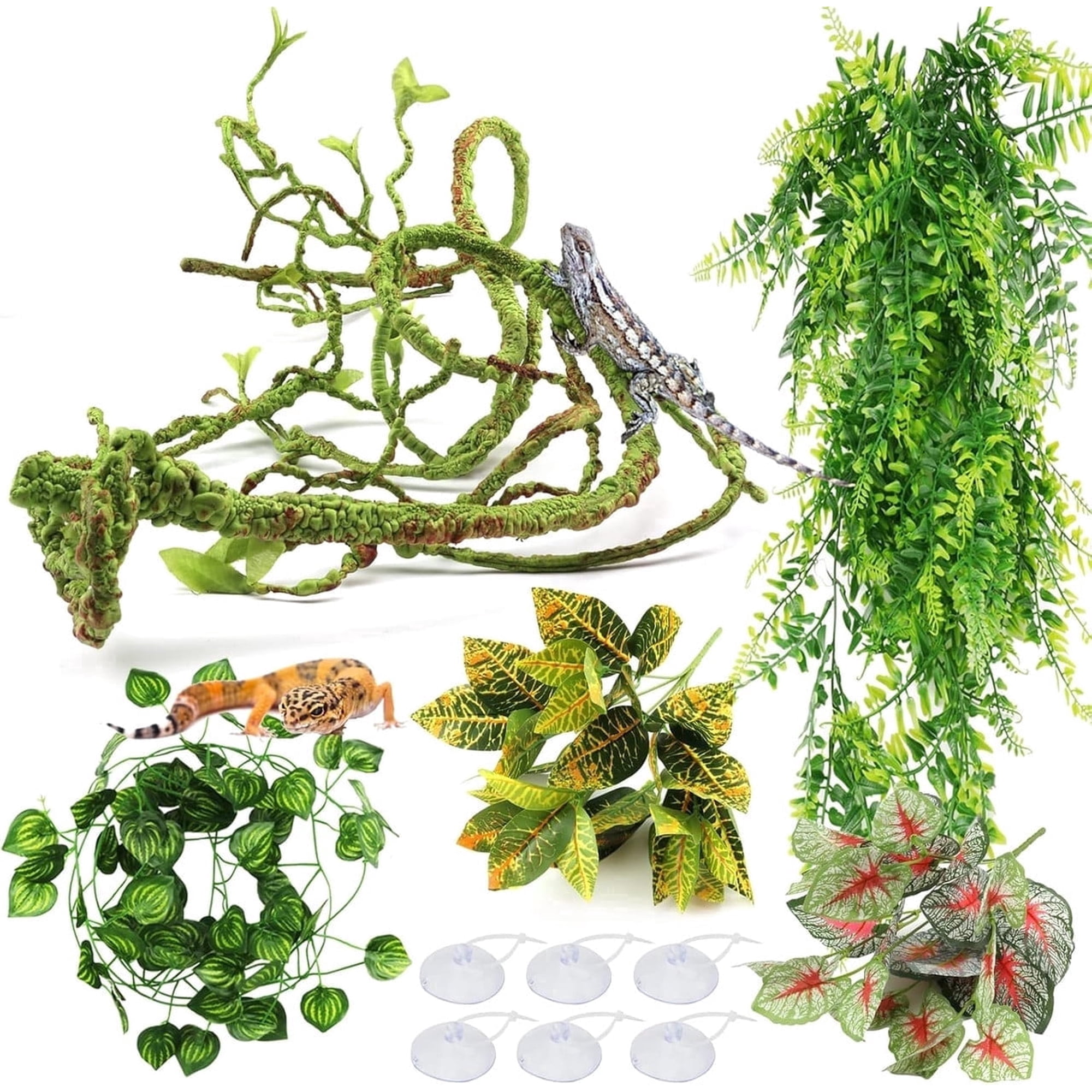 Reptile Plants, Smlper 5Pcs Terrarium Hanging Plant Vines Artificial Leaves Reptile Hide, Leopard Gecko Tank Accessories, Terrarium Decorations for Bearded Dragon Lizard Snake Geckos Chameleon