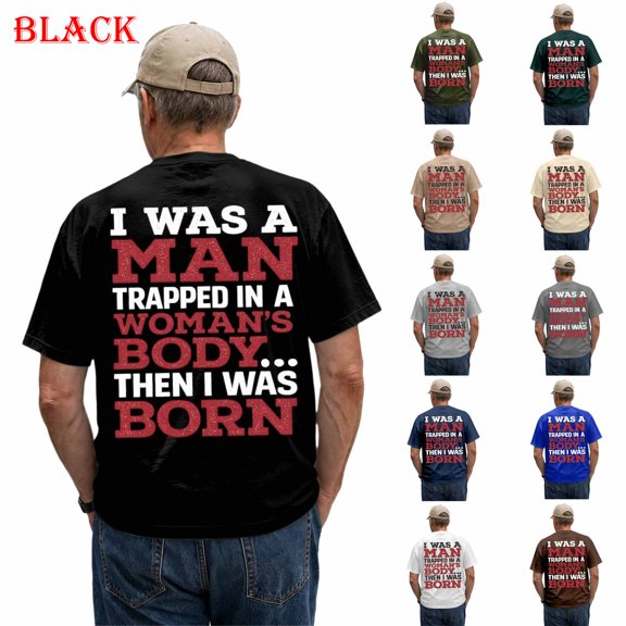 Creative 2D Printed "I WAS A MAN TRAPPED IN A ..." Mens T Shirt Casual Blouse Soft Tops For Men Solid Color Blouse For Men Daily Wear,XXS,Black