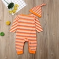thumbnail image 6 of Newborn Baby Girl Boy Halloween Outfit Pumpkin Romper Striped Jumpsuit with Hat/Headband Set Infant Cute Fall Clothes, 6 of 7