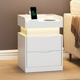 thumbnail image 3 of Nightstand with Charging Station, White Bedside Table LED Modern Nightstand with 3 Hidden Drawer for Bedroom Living Room, 3 of 11