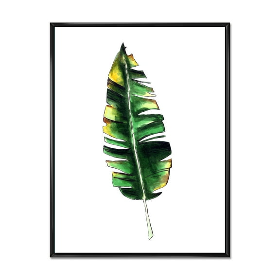 Designart 'Single Banana Leaf On White' Bohemian & Eclectic Framed Canvas Wall Art Print