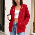thumbnail image 5 of CBASIHI Womens Zip Up Hoodies with Pockets- Drop Shoulder Casual Trendy Long Sleeve Fall Oversized Sweatshirts Red Size 2XL, 5 of 8