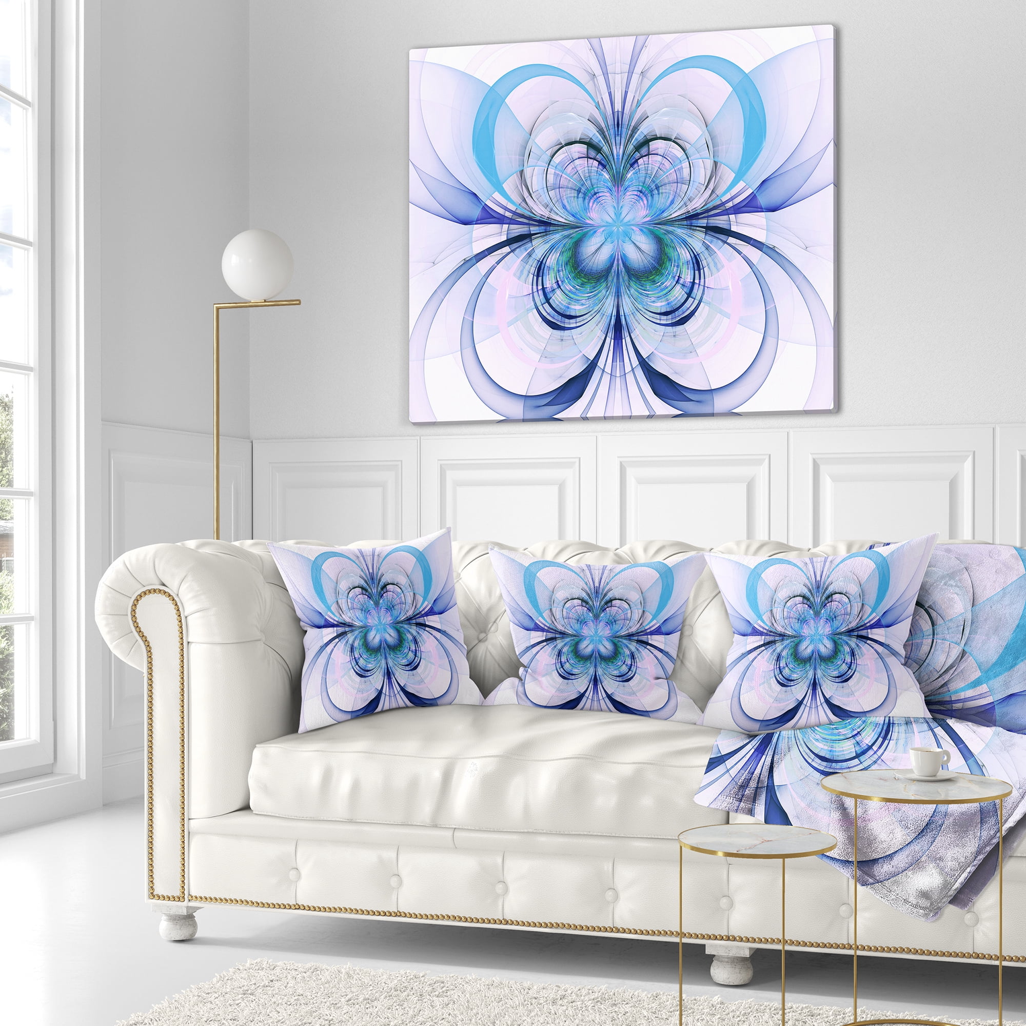Designart Turquoise Fractal Flower Pattern - Floral Throw Pillow - 16x16