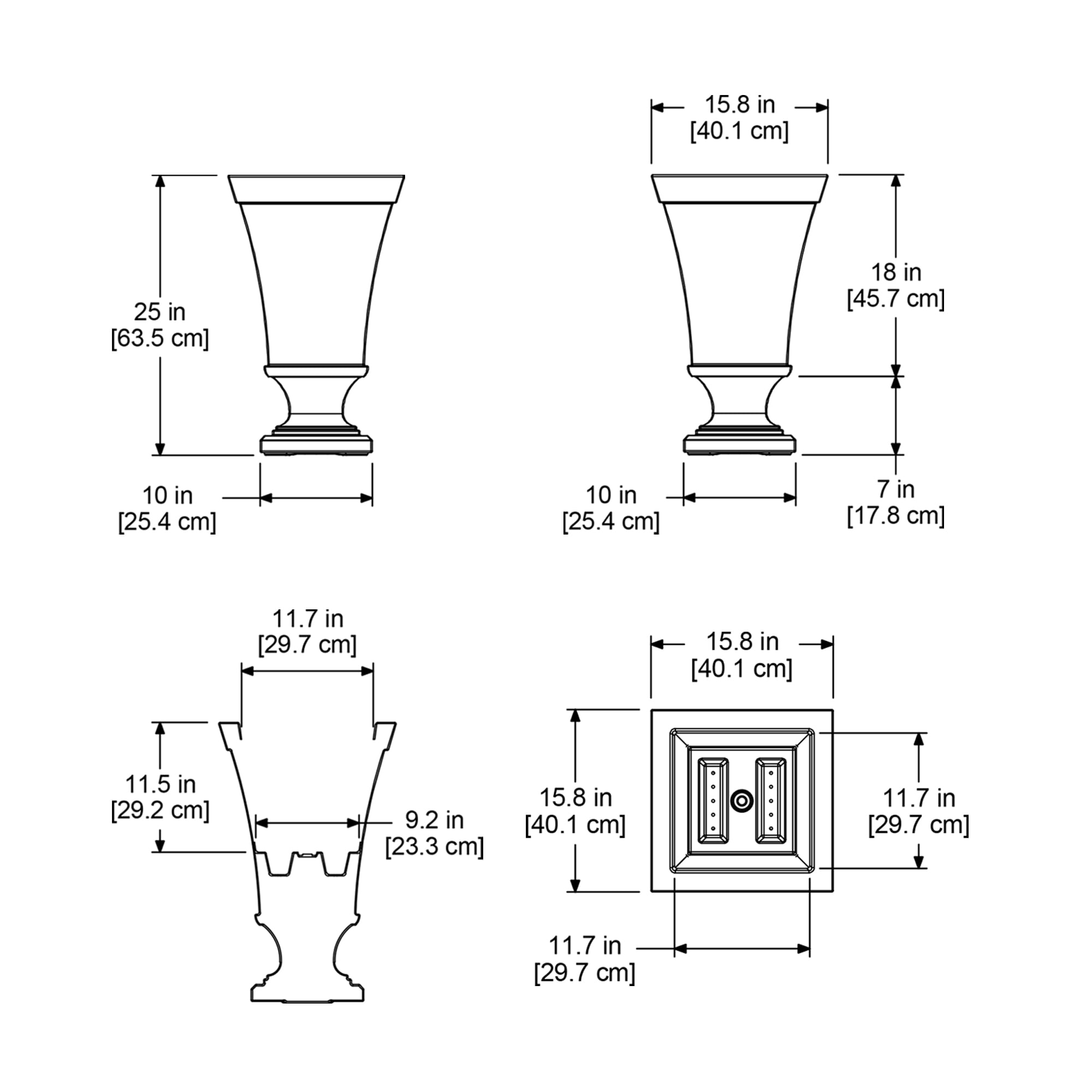 Vienna 25in Tall Urn Planter - Black (2-Pack)