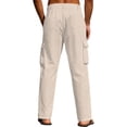 thumbnail image 5 of Mifsaly Linen Cargo Pants Men Summer Wide Leg Lightweight Summer Beach Trousers with Multi Pockets Elastic Waist Drawstring Breathable Cotton Tracksuit Bottoms XXXL, 5 of 5