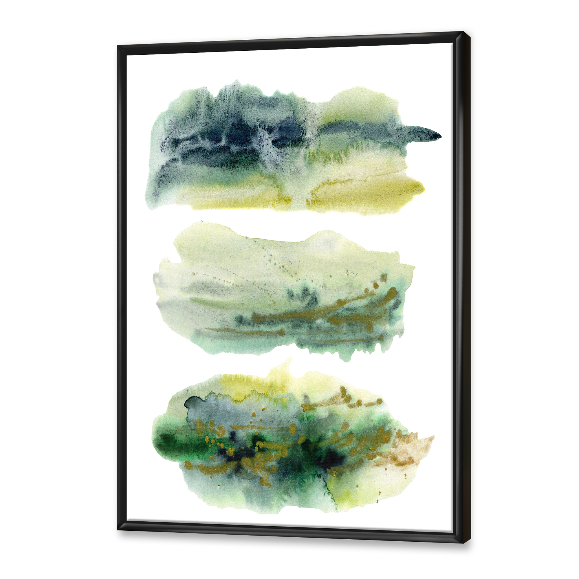 Designart 'Golden Green Abstract Clouds I' Modern Framed Canvas Wall Art Print