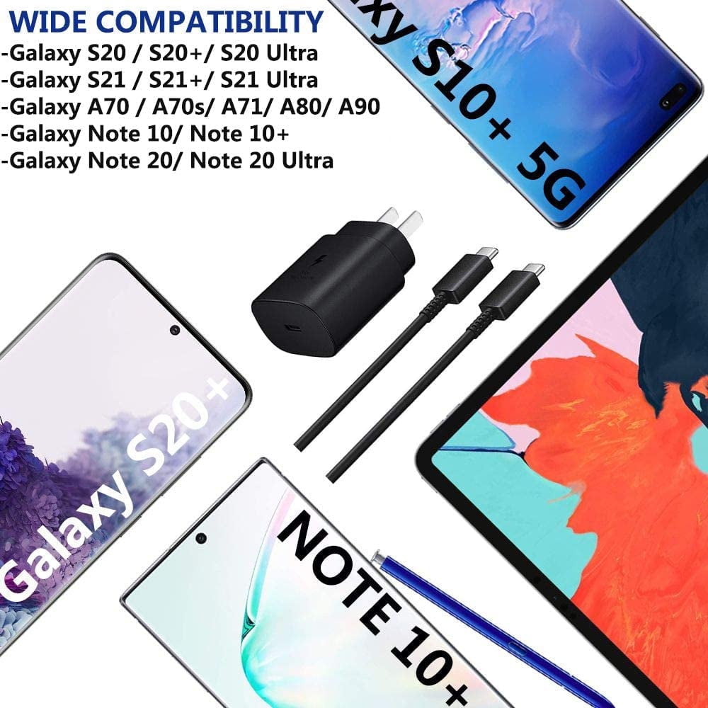 Samsung Galaxy A51, 2Pack Original Samsung USB-C Super Fast Charging Wall Charger-25W PD Charger Adapter with Type-C Cable(3ft) - Black