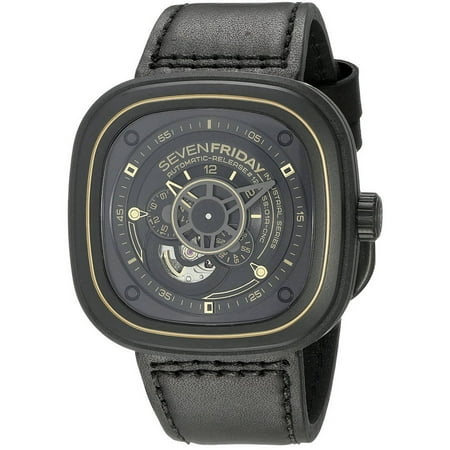 SEVENFRIDAY Works Automatic Black Leather Men's Watch, P2-2