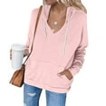 thumbnail image 2 of safuny Women's Fit Tops Hooded Sweatshirt Pocket Holiday V Neck Solid Drawstring Pullover Trendy Shirts Long Sleeve Sports Casual Relaxed Fall Pink S, 2 of 5