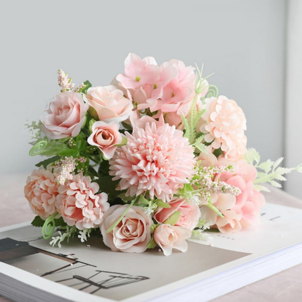 Peony and Hydrangea Silk Flower Arrangement with Feathers AR356 : Floral  Home Decor=>silk rose arrangements, tulip floral arrangements, magnolia silk  flower arrangements, tropical arrangements, tropical silk flower  arrangements, peony arrangement