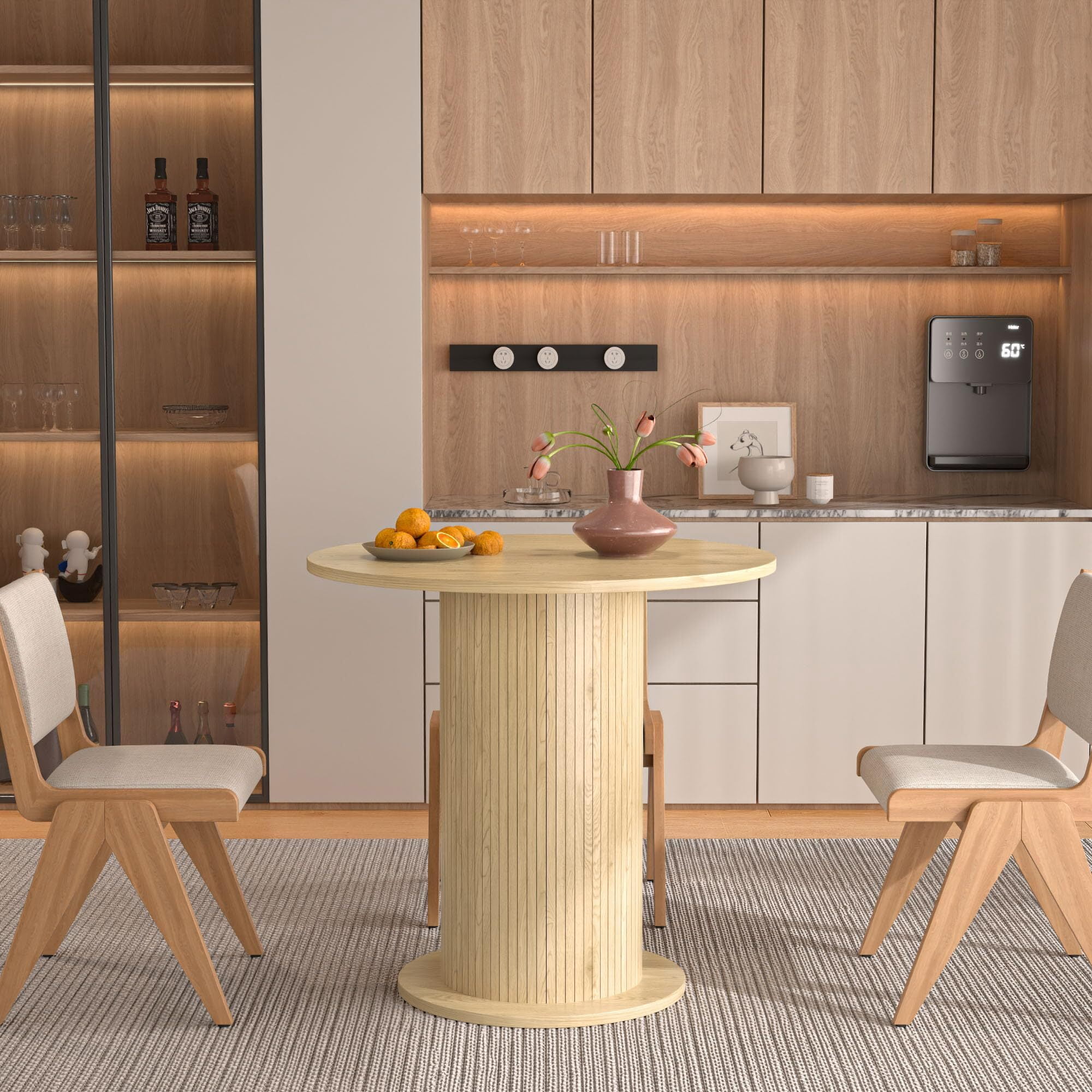 Fsbecl Modern Farmhouse Round Dining Table, Small Kitchen Table for 2, Wood
