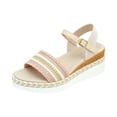 thumbnail image 2 of CHWshoes Women's Wedge Sandals Boho Rhinestone Open Toe Wedges Comfortable Ankle Strap Espadrille Shoes Summer Casual Vacation Beach，Pink Size 36, 2 of 5