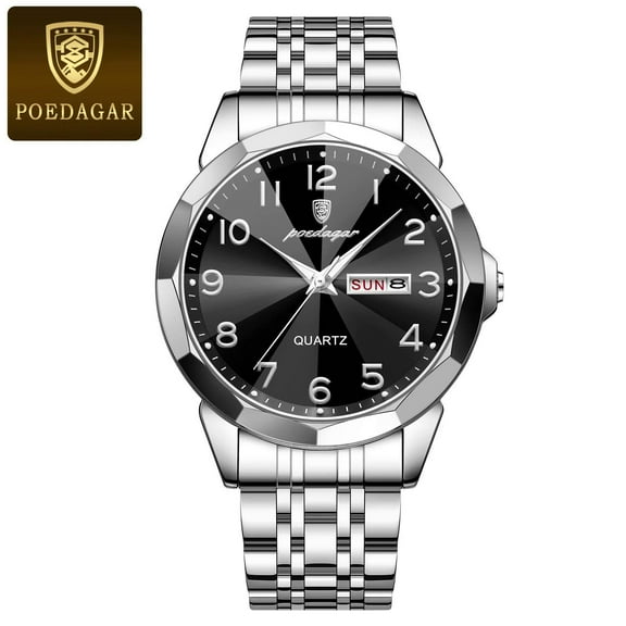 POEDAGAR Luxury Men Watch Sport Waterproof Luminous Date Week Quartz Men's Watches Business Stainless Steel Male Clock reloj box