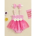 thumbnail image 4 of Suagox Summer Dress Outfit, Plaid Daisy Embroidery Sleeveless Shirred Mesh Romper Dress Bow Headband Toddler Set For 0-18 Months Baby Girl, 4 of 10