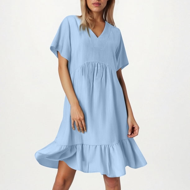 WILLBEST Vestidos Casuales Vestido De Verano Holgado Para Mujer Con Mangas Cortas, Cintura Ceñida Y Diseño Fluido