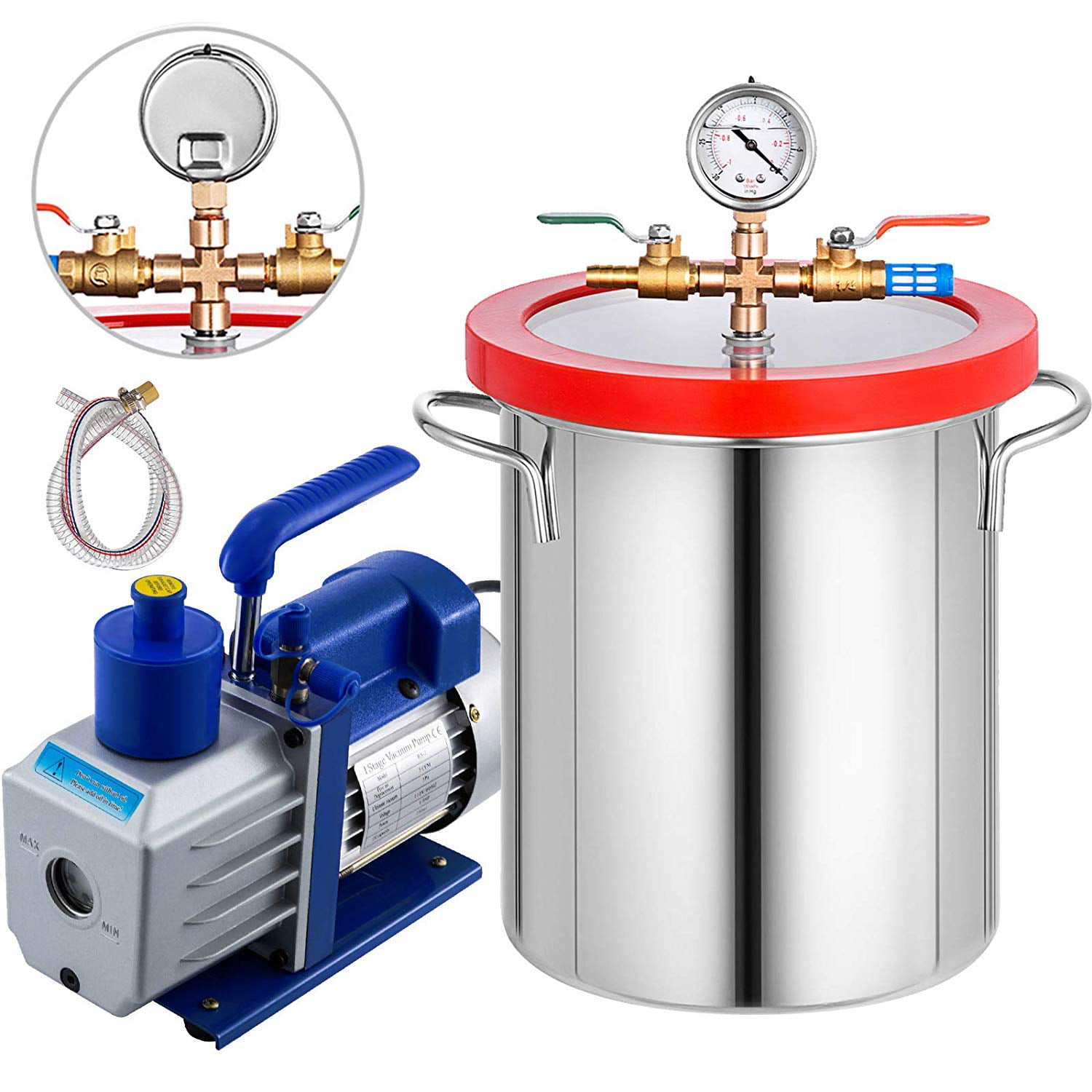 New 5 Gallon Vacuum Chamber and 3 CFM Single Stage Pump Degassing Silicone Kit 