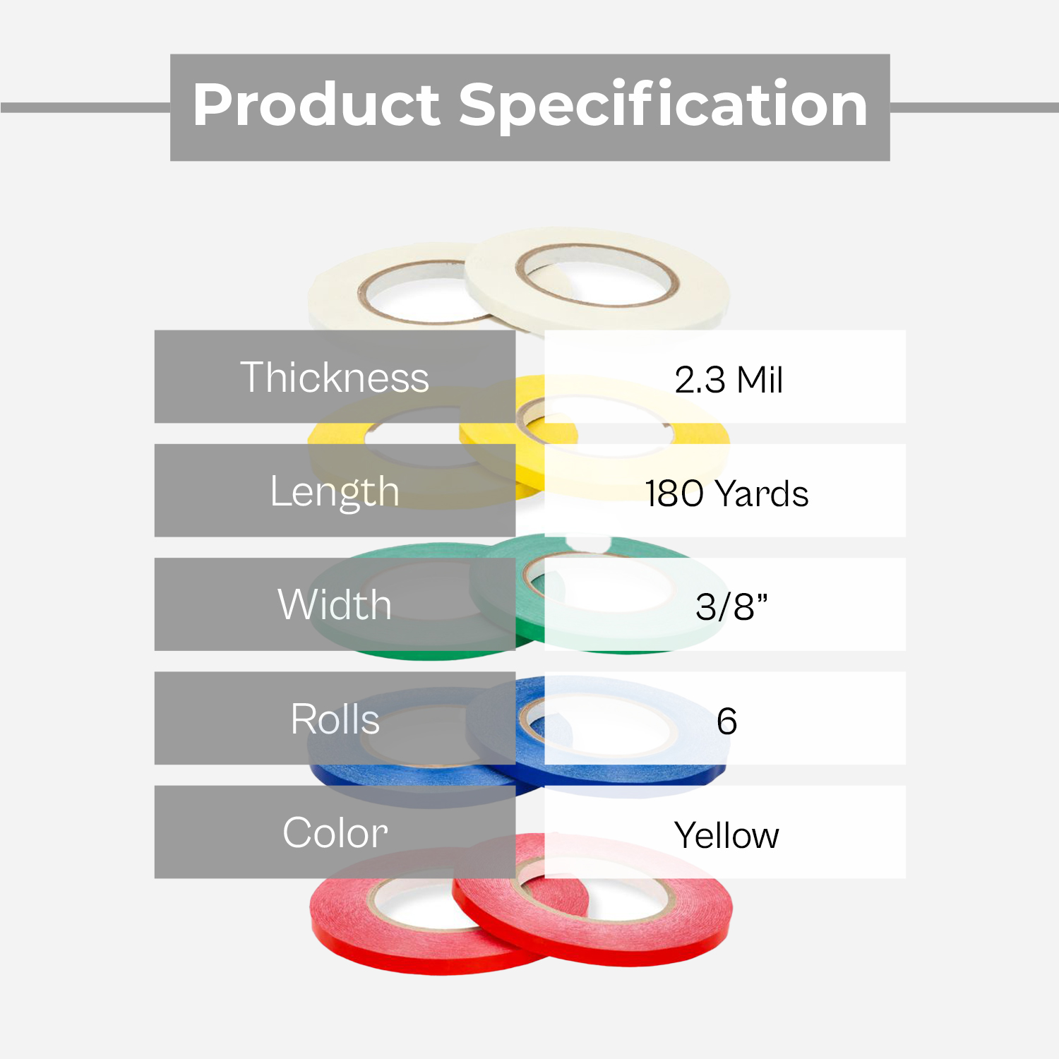 MMBM 6 Pcs - 2.3 Mil- Poly Bag Sealer Tape used for Sealing Bags, Color Coding, Perfect for Food Processing, 3/8" x 180 Yards, Yellow