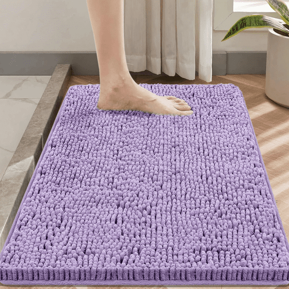 Evlmd Bathroom Rugs, Soft Chenille Non-Slip Bath Rug, Strong Water Absorbent Quick Dry Machine Washable, 16" x 24" Purple Shower Mat for Tub & Bathroom Floor