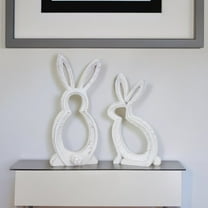HomeRoots Set Of Two 11" White Polyresin Rabbit Figurine