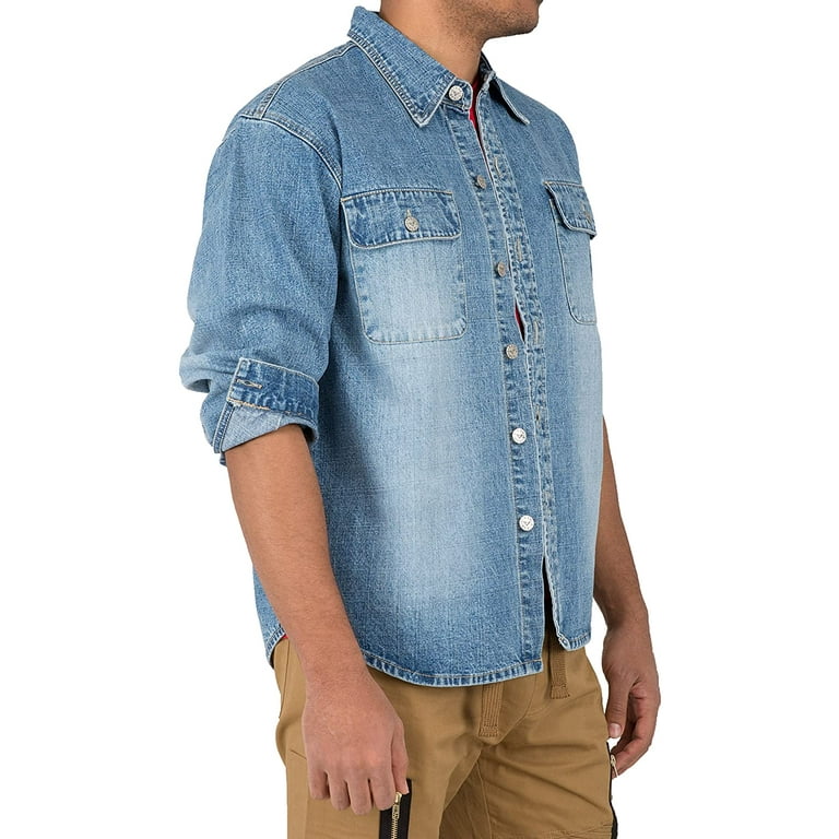 Vibes Mens Long Sleeve Denim Shirt CPO Jacket Light SandBlast