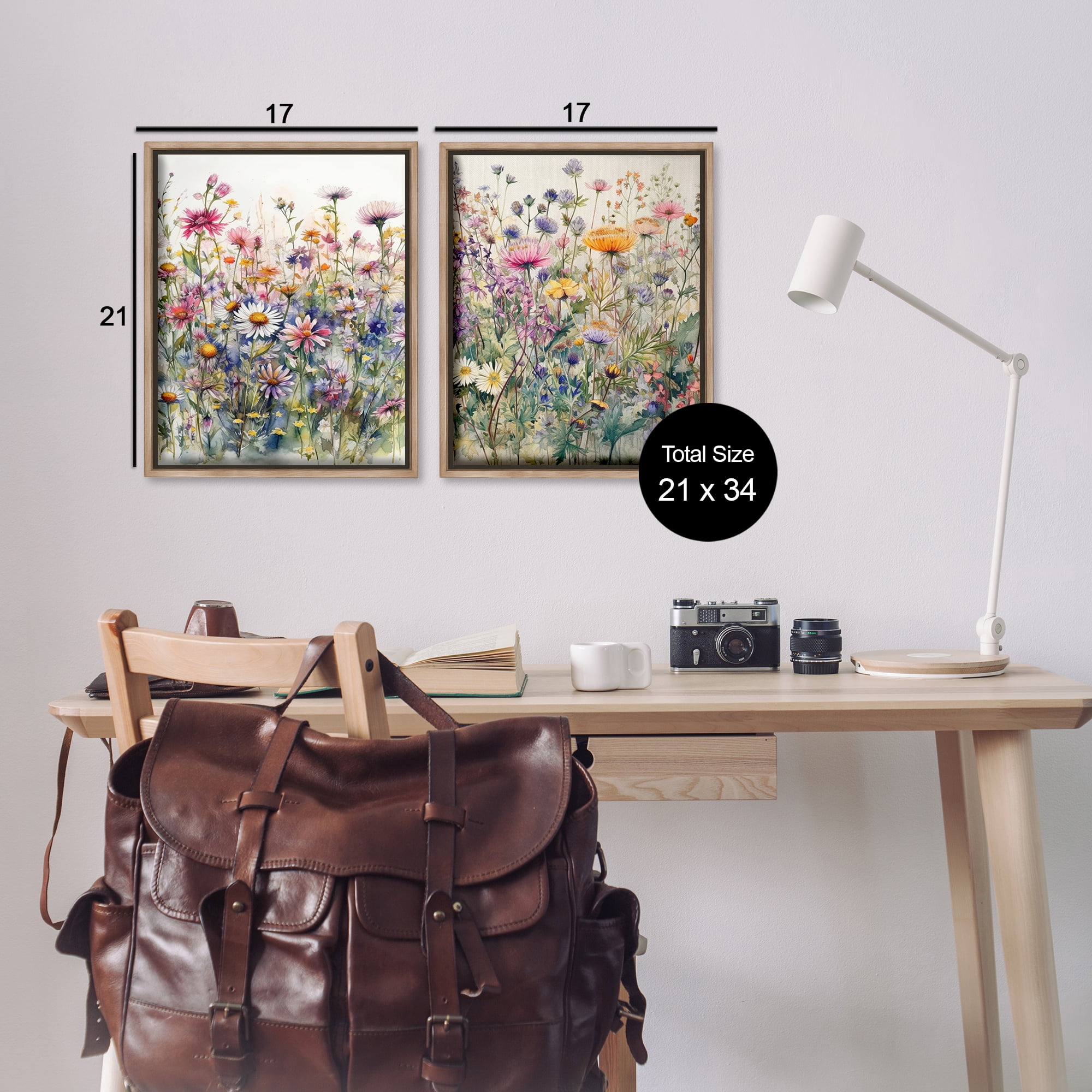 Stupell Industries Watercolor Daisy & Aster Field Plants & Flowers Painting Brown Floater Framed Canvas Art Print Wall Art, 17 x 21, Set of 2