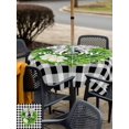 thumbnail image 4 of Outdoor Tablecloth with Umbrella Hole and Zipper, Welcome Bow Knot Wreath Square Table Cloth 54x54 Inch Waterproof Tablecloth, Summer Flowers Black Gray Plaid Picnic Table Cover for Patio Camping, 4 of 7