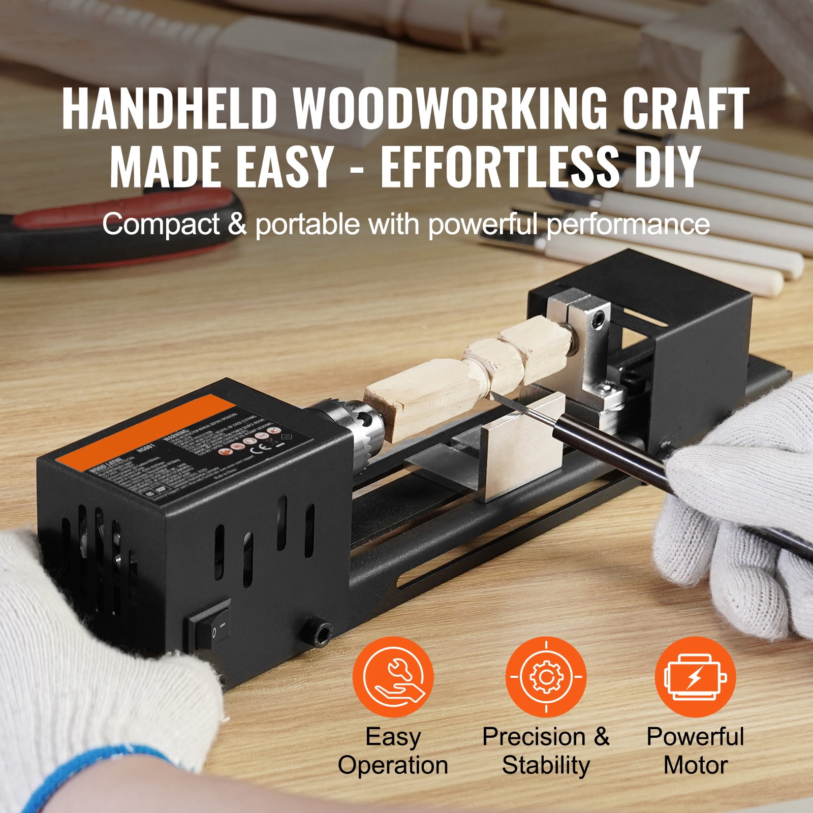 KFFKFF Small-Scale Lathe Device, Measures 2.76 x 6.3 inches, Powered by 24VDC 96W, Comes with Lathe Equipment Extras, Boasts 7 Speed Settings Varying between 4220 to 8450 RPM