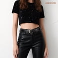 thumbnail image 2 of Women Leather Rivets Belts Black Studded Leather Belt for Music Festival, 2 of 9