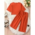 thumbnail image 2 of Toddler Girls 2 Piece Outfit Solid Color Half Sleeve Shirt and Elastic Wide Legs Pants Set, 2 of 9