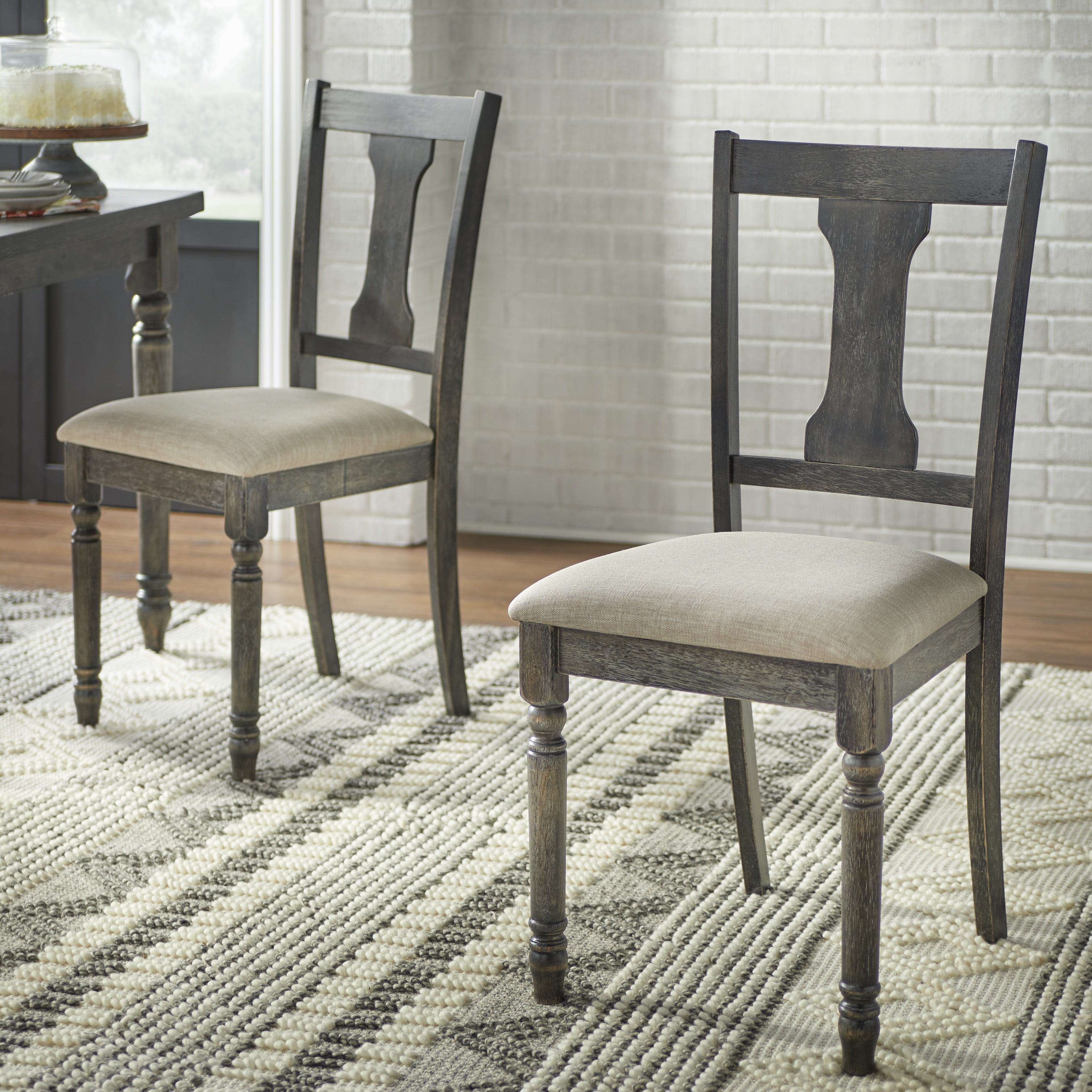 Burntwood Dining Chair Set Of 2, Grey Wash Wood Dining Chairs