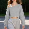 thumbnail image 3 of ShomPort Girls Off Shoulder Sweatshirt Long Sleeve Cute Crop Pullover Drop Shoulder Loose Casual Wear Tops, 3 of 7
