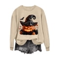 thumbnail image 4 of BRGZLK Halloween Witch Sweatshirts Women 2026 Fall Novelty Crew Neck Horror Season Long Sleeve Lightweight Warm Comfort Soft Pullover Tshirt for Party Khaki C L, 4 of 6