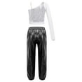 thumbnail image 2 of Doomiva Kids Girls Jazz Hip Hop Latin Dance Outfits Shiny Sequins Crop Tops with Harem Pants Tracksuit Silver&Black 6, 2 of 5