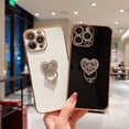 thumbnail image 5 of Compatible with iPhone 12 Pro Max Case for Women Girls,Cute Plating 360 Degree Rotation Love Heart Ring Kickstand Case Camera Lens Protection Shockproof Soft Flexible TPU Case-Black, 5 of 14