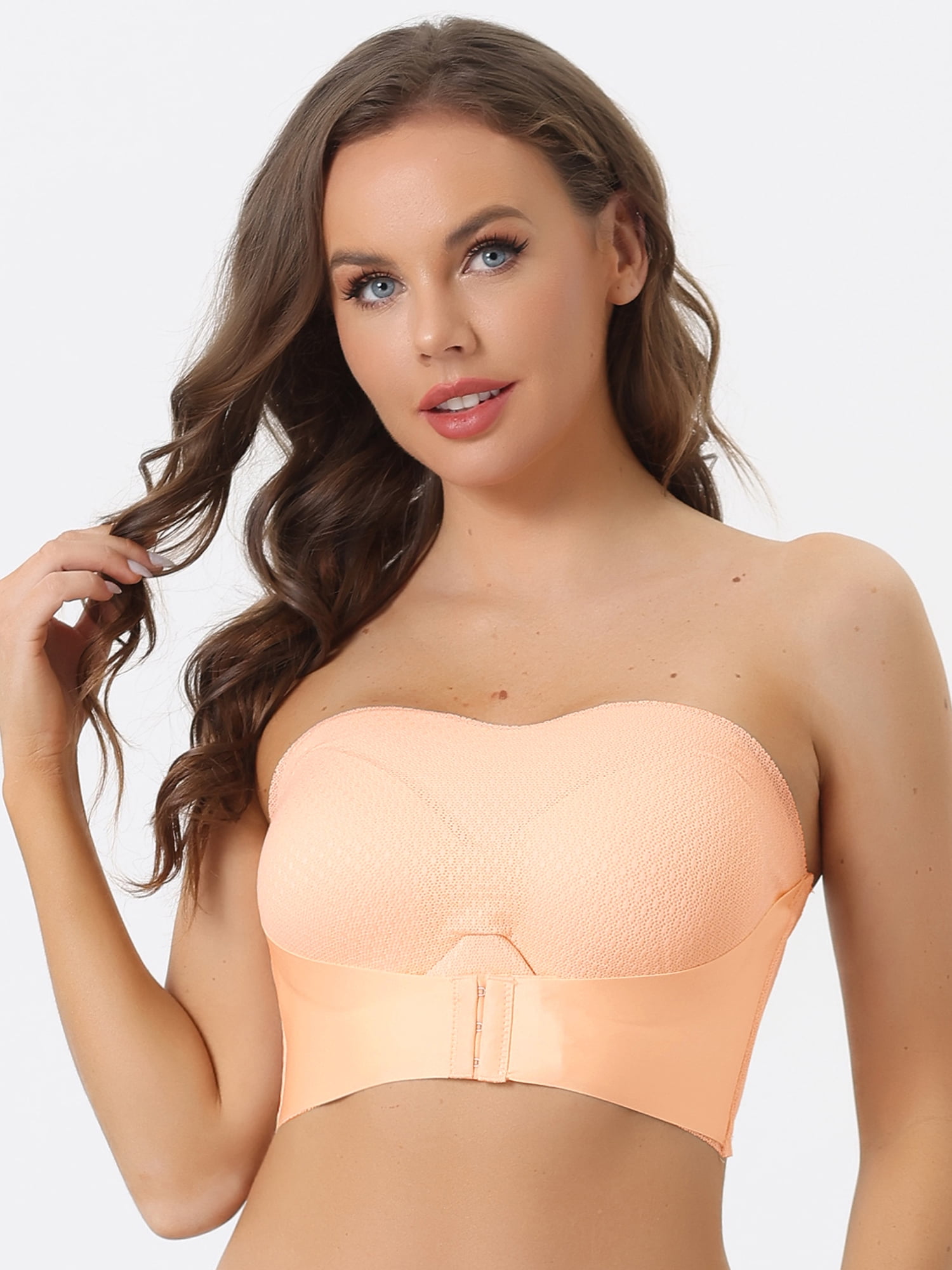 Unique Bargains Women's Wirefree Bras Strapless Breathable Push-up Bralette XL Beige