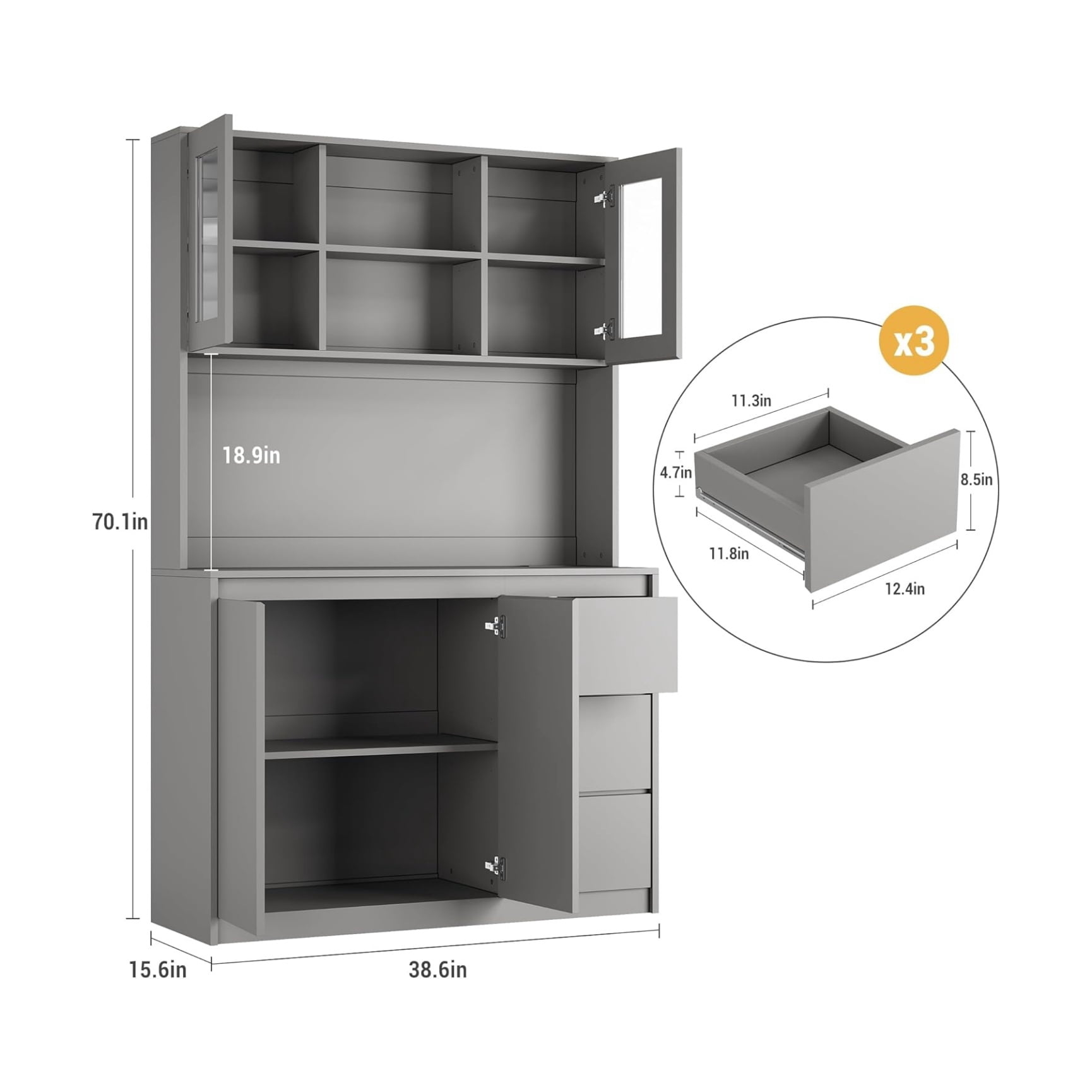 71" Pantry Cabinet with Charging Station,Tall Kitchen Pantry Storage Cabinet with Led Lights,Kitchen Hutch with Microwave Stand for Dining Room, Living Room