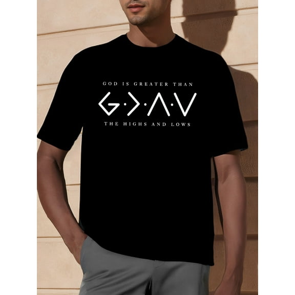 Men's Cotton T-shirt with 'God is Greater than The Highs and Lows' Print