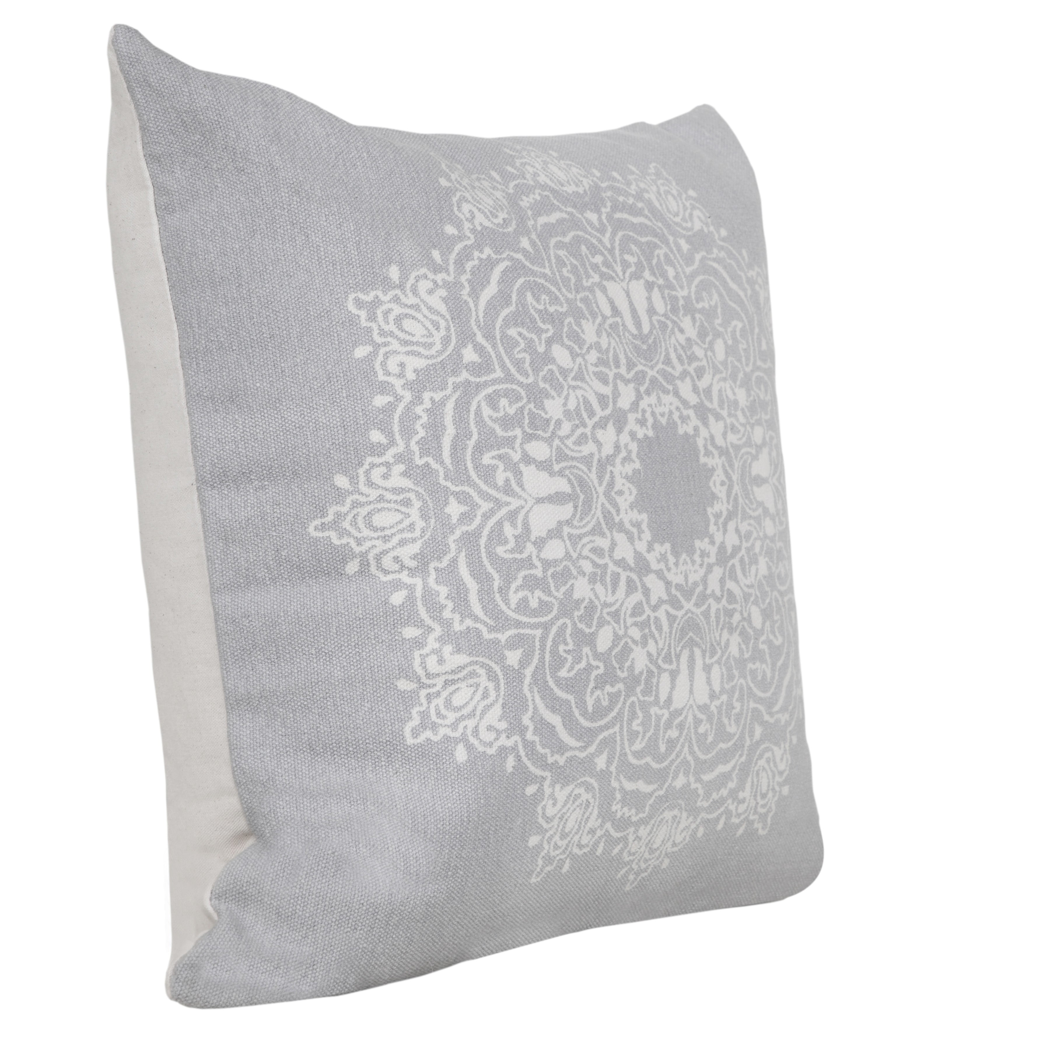 Ox Bay Ava 20" x 20" Pale Gray/White Medallion Cotton Adult Decorative Throw Pillow