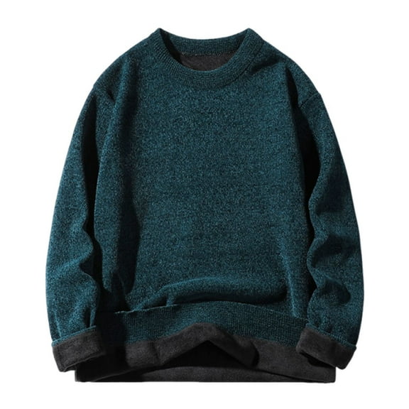 Men's Soft Plush Fleece Crewneck Sweatshirt - Long Sleeve Athletic Pullover Solid Color Round Neck Knitted Sweater