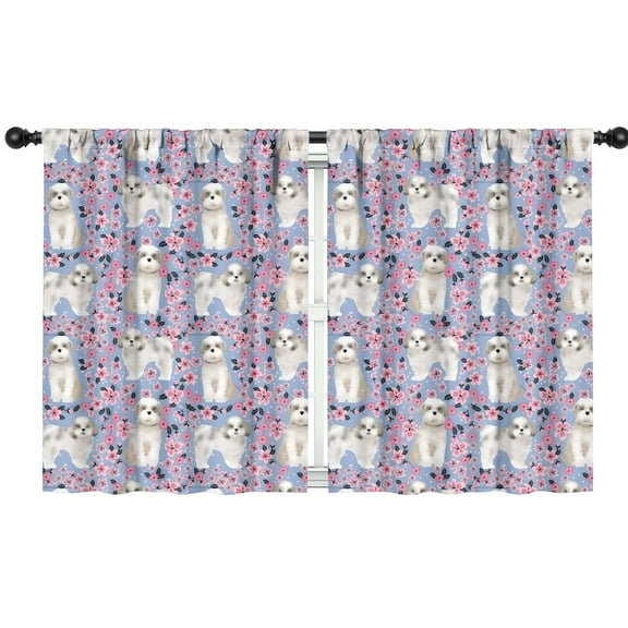 Blackout Kids Curtains,Bichon Dog Purple Florals Childrens Insulated Curtains Set Of 2,Bedroom Essentials,Toddler Room Decor 42"x54"(106x137cm)