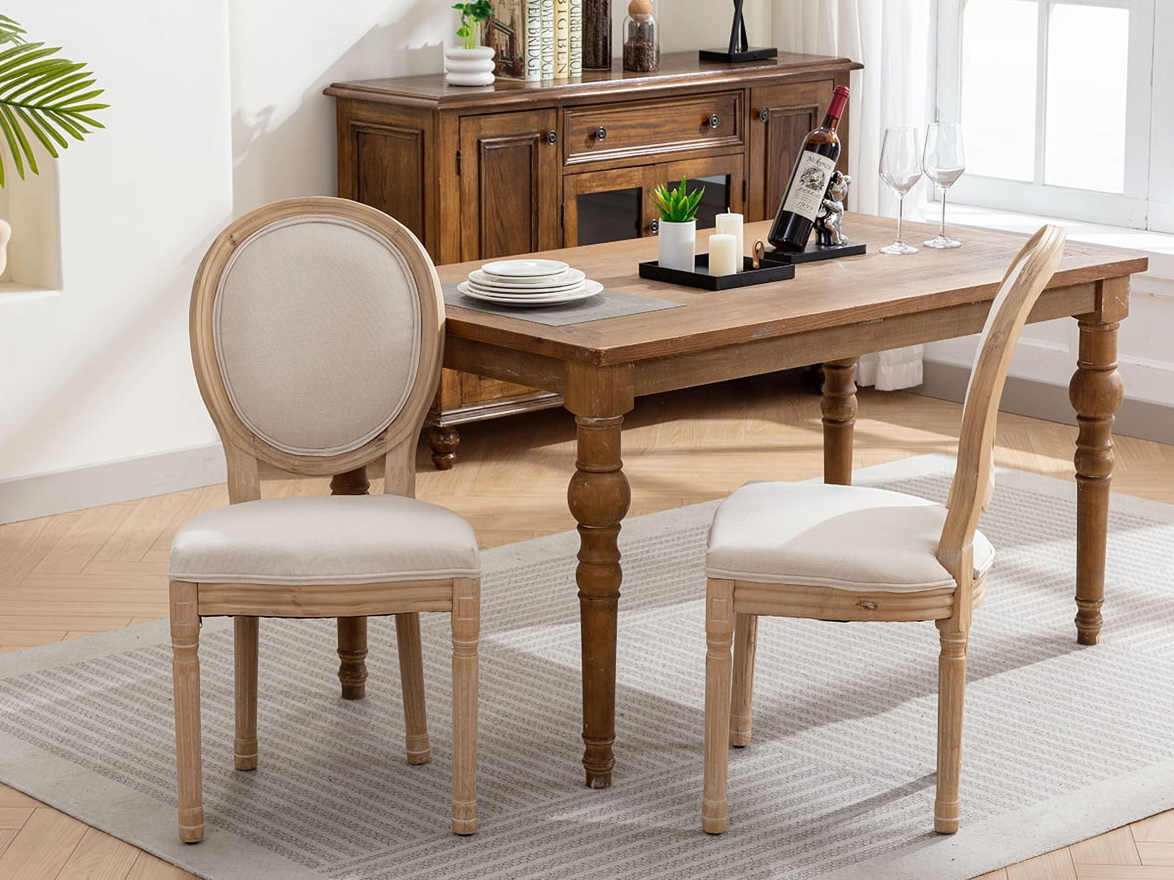 French Country Dining Chairs Set of 6, Cream Kitchen & Dining Room Chairs Set of 6, Ivory Linen Upholstered Dining Chairs, Wood Legs, Sillas De Comedor (Fabric, Beige, 6Pcs)